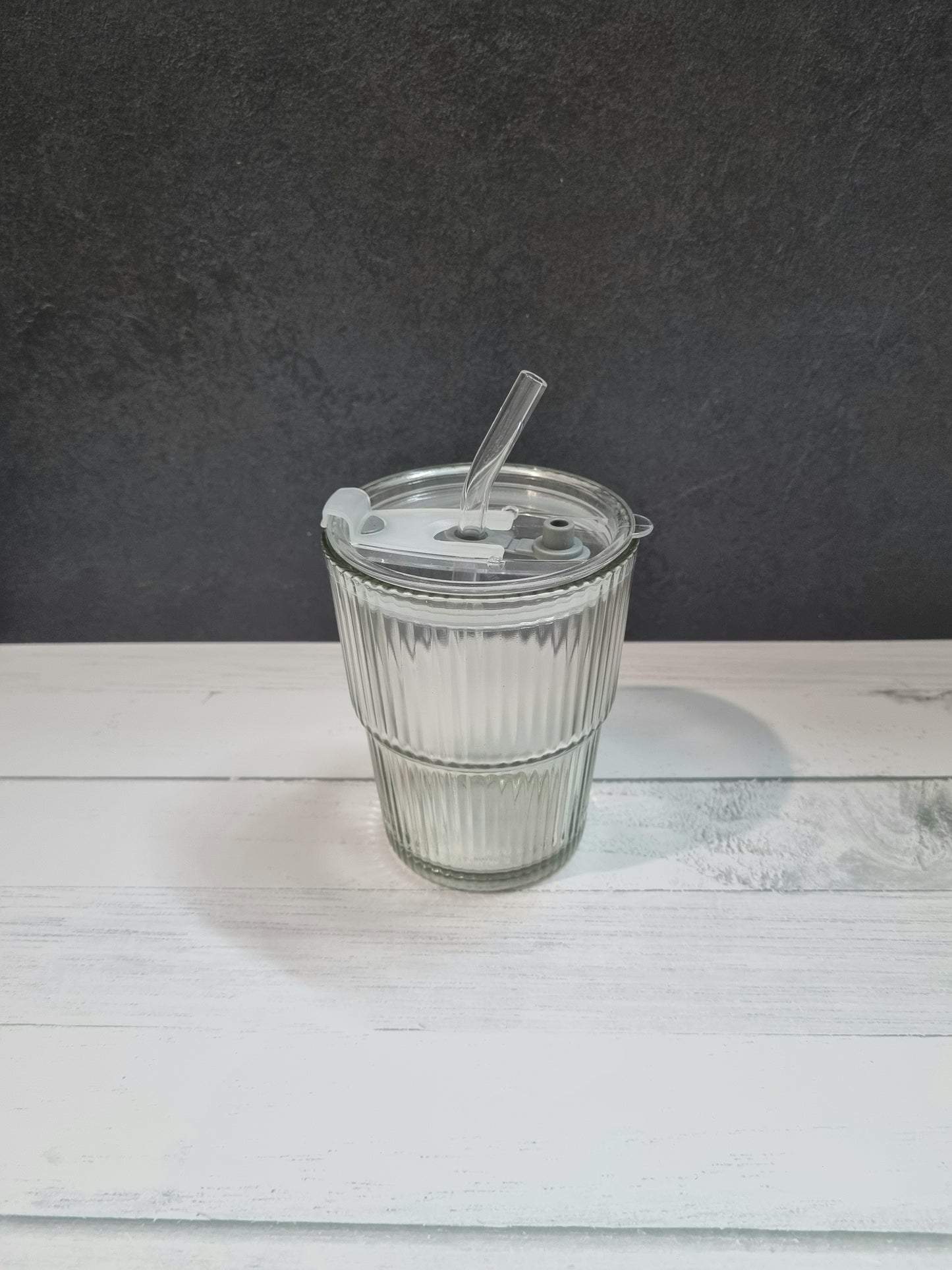 16oz (470ml) Soda Glass + Bamboo Lid + Glass Curved Straw Set